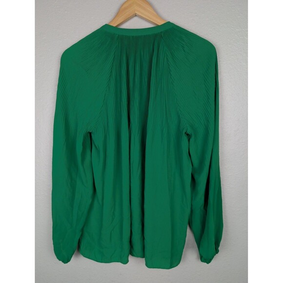 Ralph Lauren Blouse Black Label Medium Green Pleated Long Sleeve Button Top - Picture 2 of 8